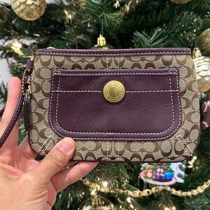 Coach Signature Brown and Purple Wristlet
